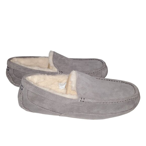 UGG 10 Slippers Men’s Ascot Grey Suede Plush Shearling Fur House Casual Shoes - Picture 11 of 12